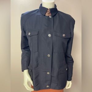 VTG Lauren Ralph Lauren Women’s Jacket Sz S Black Polyester w/Brown Leather Trim